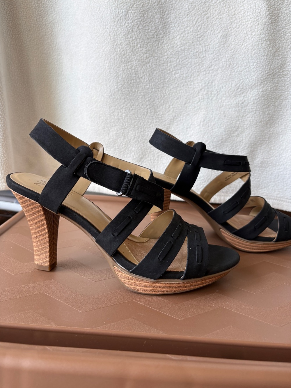 Naturalizer Black Suede Strappy High-Heel Sandals